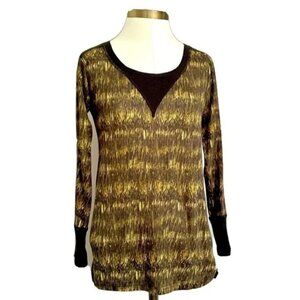 Isabel Marant 100% Linen Black Yellow Pattern Silk Trim Long Sleeve Top - XS/S